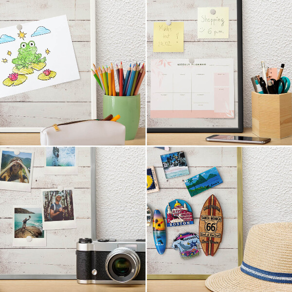Vacation magnet board with a black frame Light wood