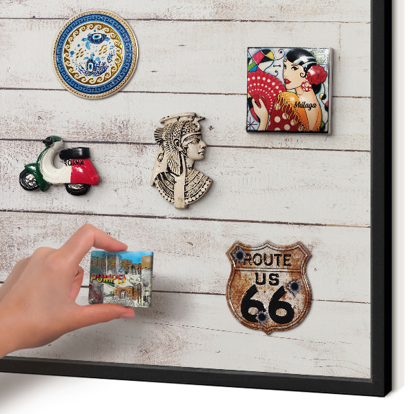 Vacation magnet board with a black frame Light wood