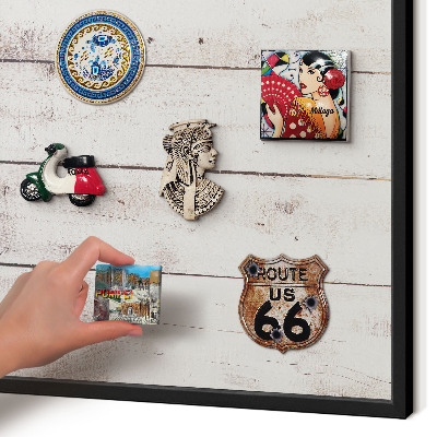 Vacation magnet board with a black frame Light wood