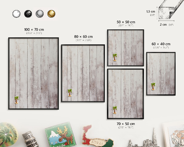 Vacation magnet board with a black frame Light wood