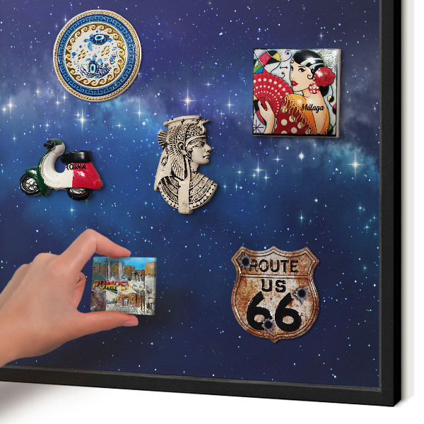 Metal wall board for magnets in a black frame Star space