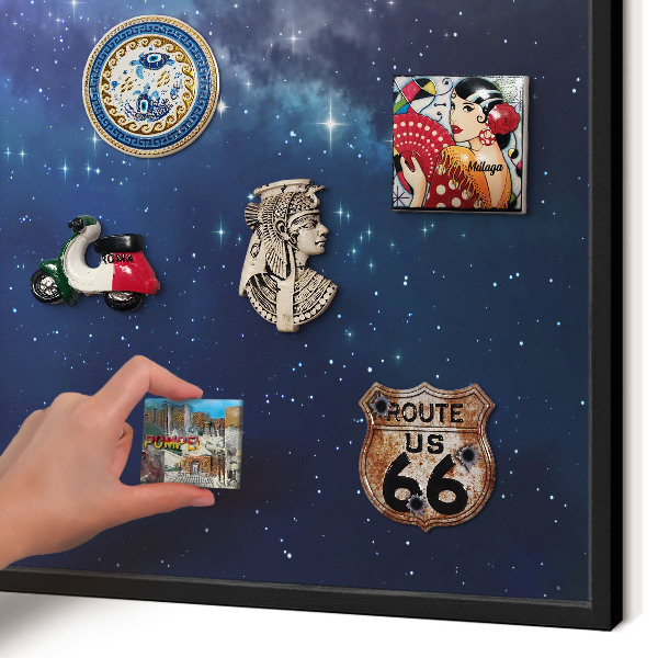 Metal wall board for magnets in a black frame Star space