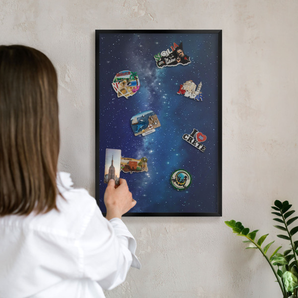 Metal wall board for magnets in a black frame Star space
