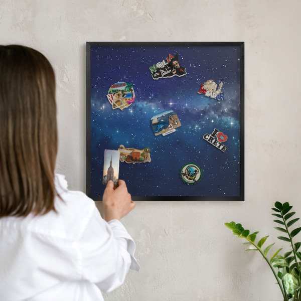 Metal wall board for magnets in a black frame Star space