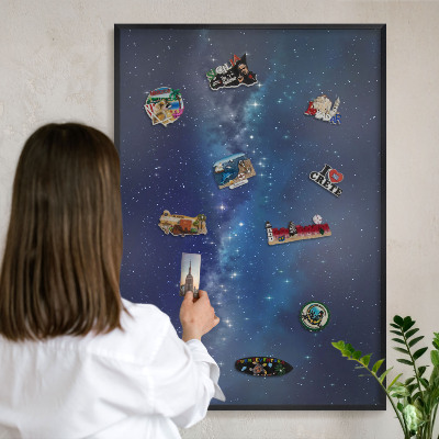 Metal wall board for magnets in a black frame Star space