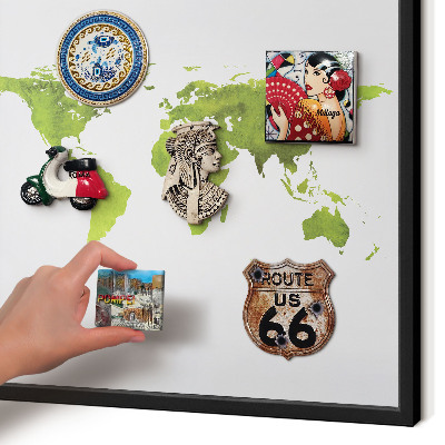 Vacation magnet board with a black frame Green map
