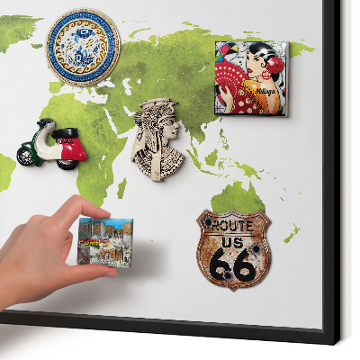 Vacation magnet board with a black frame Green map