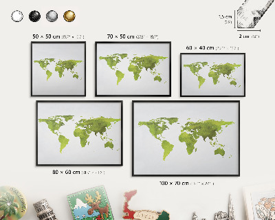 Vacation magnet board with a black frame Green map