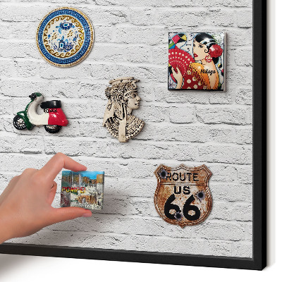 Vacation magnet board with a black frame Brick wall