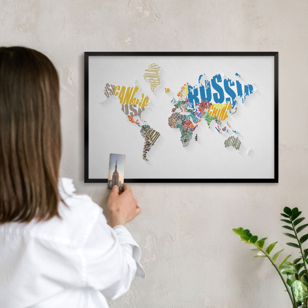 Metal wall board for magnets in a black frame Color map