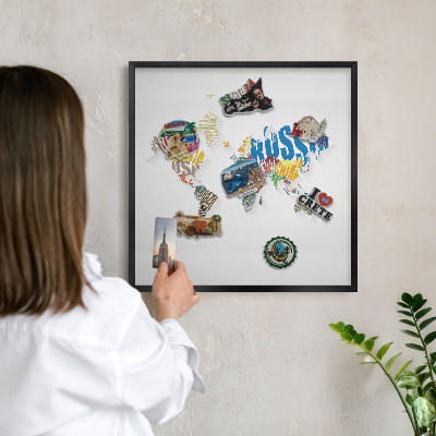 Metal wall board for magnets in a black frame Color map