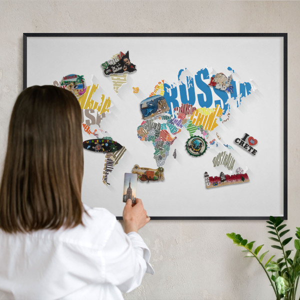 Metal wall board for magnets in a black frame Color map
