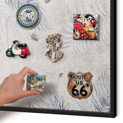 Metal wall board for magnets in a black frame Leafy elegance