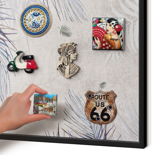Metal wall board for magnets in a black frame Leafy elegance