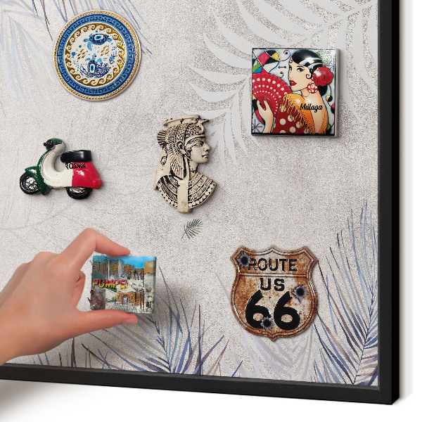 Metal wall board for magnets in a black frame Leafy elegance