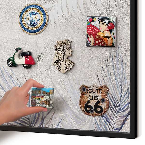 Metal wall board for magnets in a black frame Leafy elegance