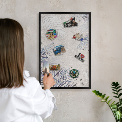 Metal wall board for magnets in a black frame Leafy elegance