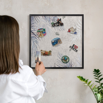 Metal wall board for magnets in a black frame Leafy elegance