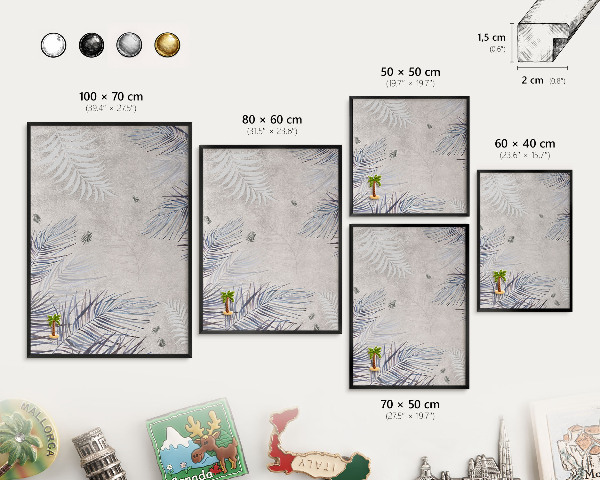 Metal wall board for magnets in a black frame Leafy elegance