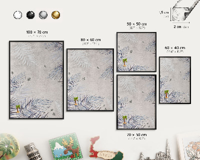 Metal wall board for magnets in a black frame Leafy elegance