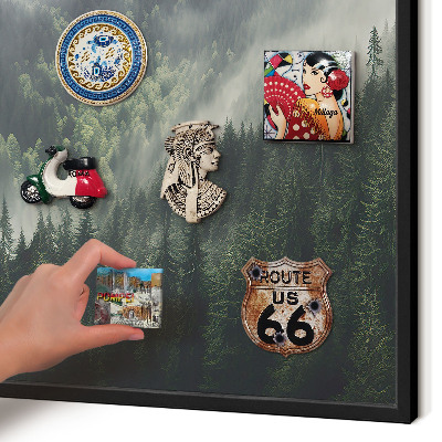 Vacation magnet board with a black frame Green mountains