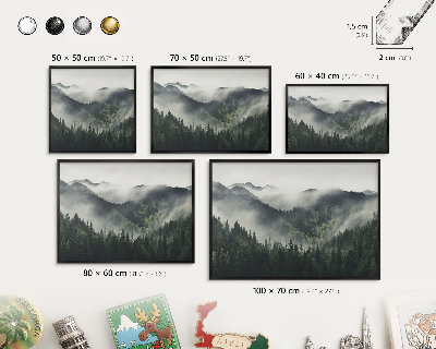 Vacation magnet board with a black frame Green mountains