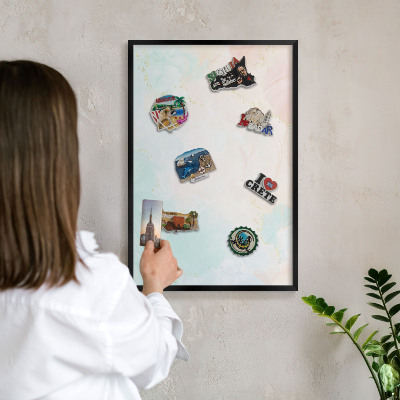 Metal wall board for magnets in a black frame Pastel elegance