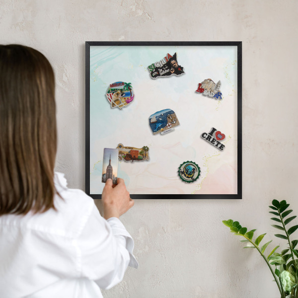 Metal wall board for magnets in a black frame Pastel elegance