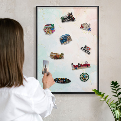 Metal wall board for magnets in a black frame Pastel elegance