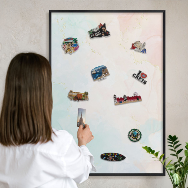 Metal wall board for magnets in a black frame Pastel elegance