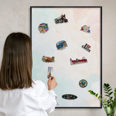 Metal wall board for magnets in a black frame Pastel elegance
