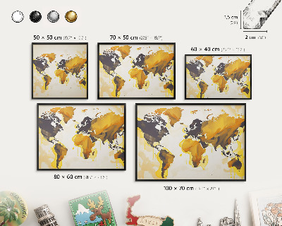 Metal wall board for magnets in a black frame World map