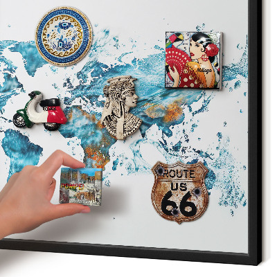 Vacation magnet board with a black frame Water map