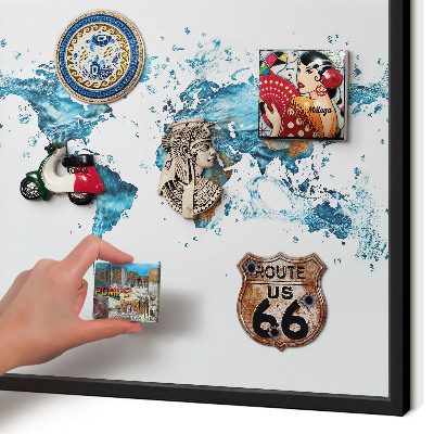 Vacation magnet board with a black frame Water map