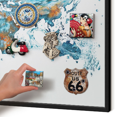 Vacation magnet board with a black frame Water map