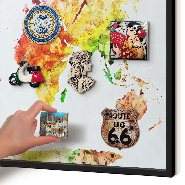 Metal wall board for magnets in a black frame Color map