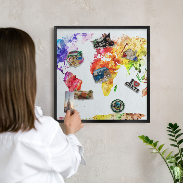 Metal wall board for magnets in a black frame Color map