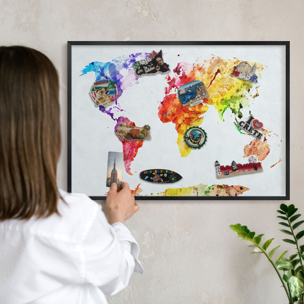 Metal wall board for magnets in a black frame Color map