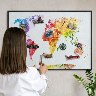 Metal wall board for magnets in a black frame Color map