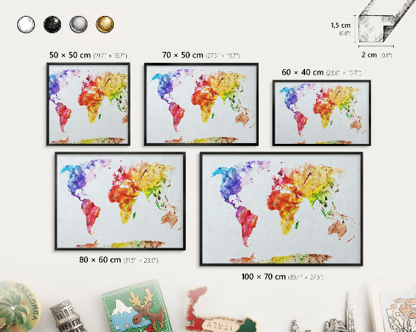 Metal wall board for magnets in a black frame Color map