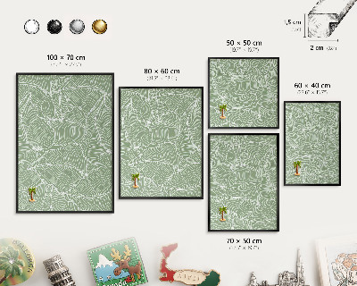 Metal wall board for magnets in a black frame Tropical leaves