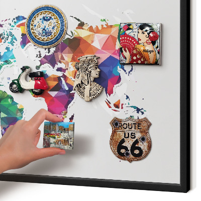 Vacation magnet board with a black frame World map