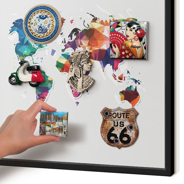 Vacation magnet board with a black frame World map
