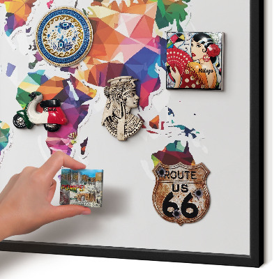 Vacation magnet board with a black frame World map