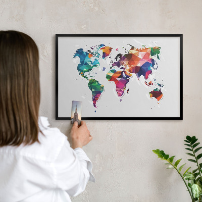 Vacation magnet board with a black frame World map