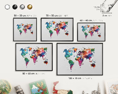Vacation magnet board with a black frame World map