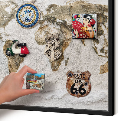 Metal wall board for magnets in a black frame Relief map