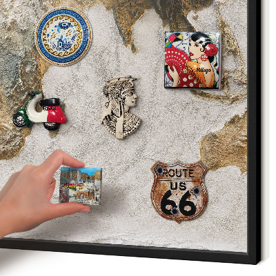 Metal wall board for magnets in a black frame Relief map