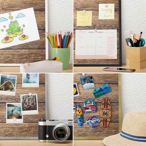Vacation magnet board with a black frame Wooden texture