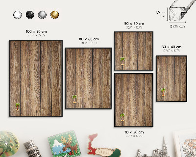 Vacation magnet board with a black frame Wooden texture